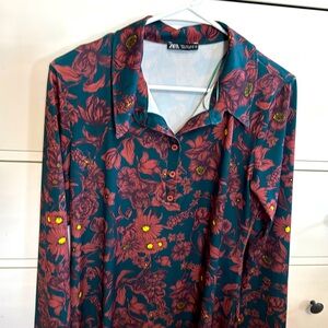 Zara NEW Size Large Cobalt Floral Printed Stretchy Dress